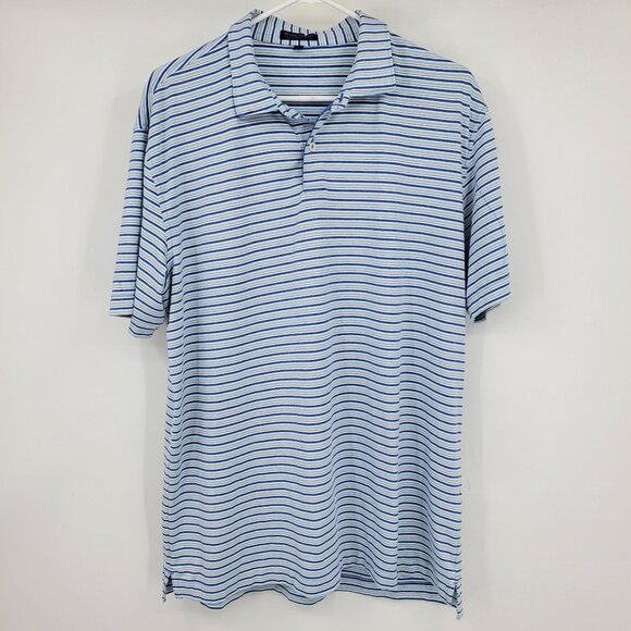 Peter Millar Crown Crafted Blue Striped Performance Men's Golf Polo Shirt Large - Picture 1 of 11